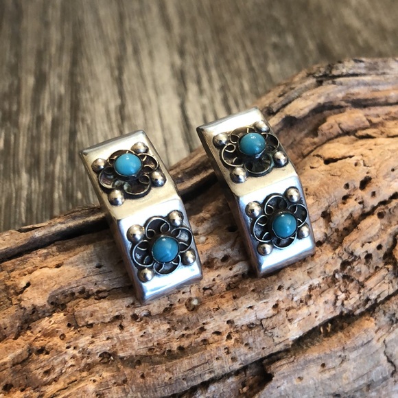 Vintage Mexico Sterling Silver Clip Earrings Boho - Picture 4 of 16